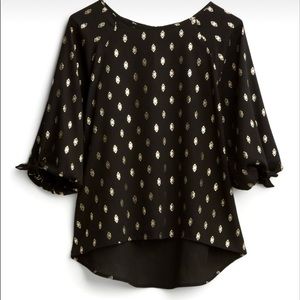 Papermoon Larie Tie Sleeve Foil Grey/Silver Blouse Size Medium Petite